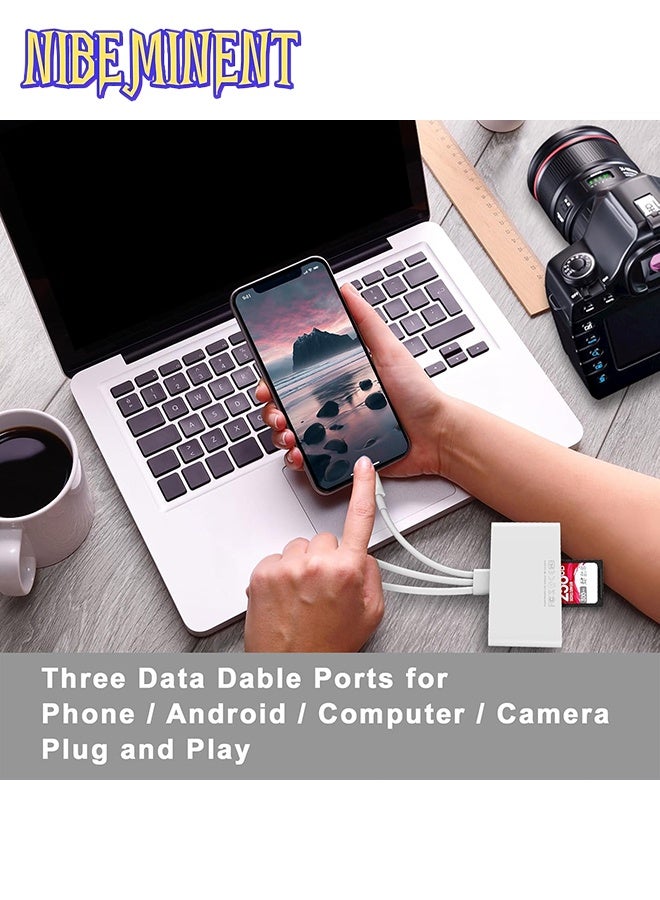 NIBEMINENT 5-in-1 Memory Card Reader, USB OTG Adapter & SD Card Reader for i-Phone/i-Pad, USB C and USB A Devices with Micro SD & SD Card Slots, Supports SD/Micro SD/SDHC/SDXC/MMC White - Image 4